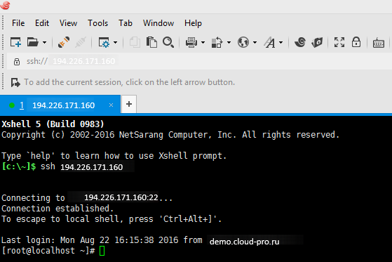 ssh соединение установлено